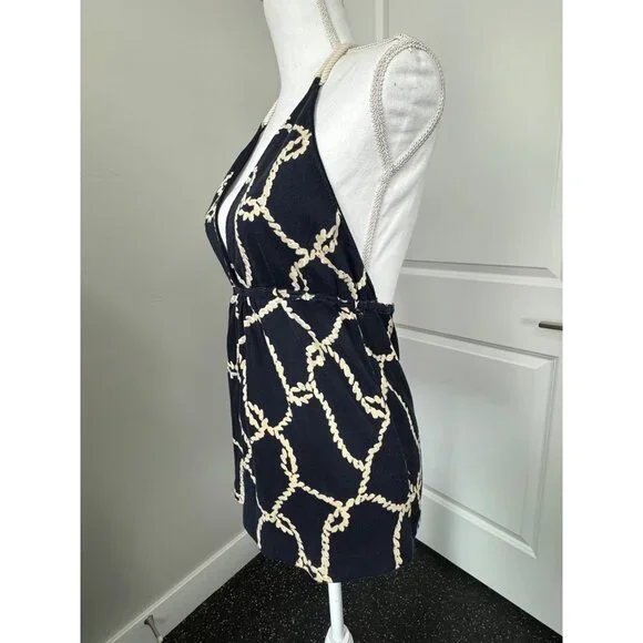 J.Crew Womens Navy & Beige Rope Print Halter Top With Deep V-Neckline - NWOT - Picture 3 of 16